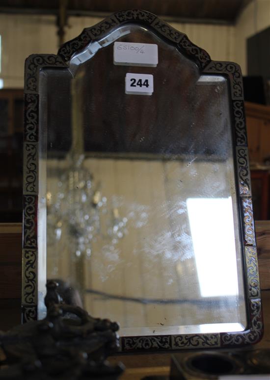 Late 19th century boulle cut brass & tortoiseshell easel framed toilet mirror with bevelled plate